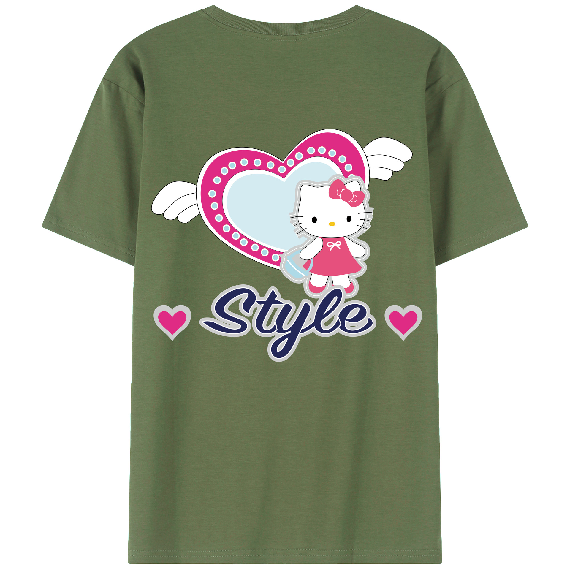 （画像用） Hello Kitty ハローキティ 綿100％ メンズ半袖Tシャツ（バックプリント） 通気性